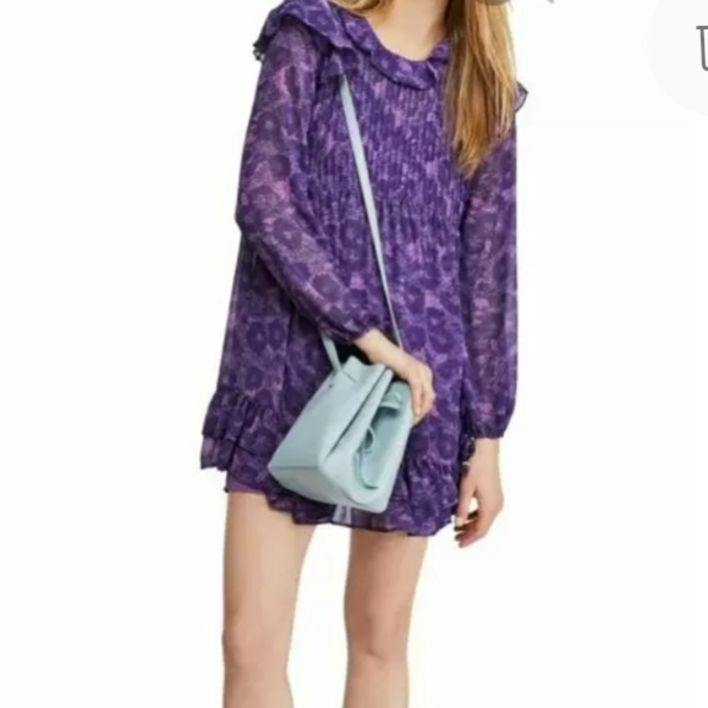 NEW Free People These Dreams Long Sleeve Festival Mini Dress, Size Small, Purple